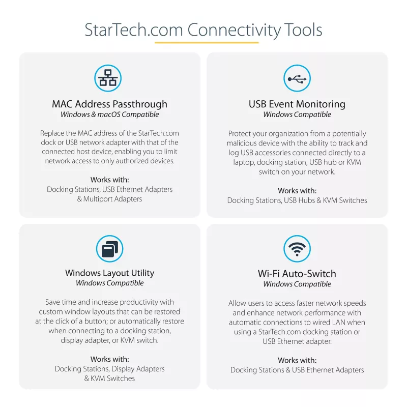 StarTech.com USB C dokstacija - 4K 60Hz četru monitoru DisplayPort un HDMI - universāla USB-C dokstacija ar 100W Power Delivery - USB centrmezgls ar 1x USB Type-C un 3x USB-A, Ethernet, Audio