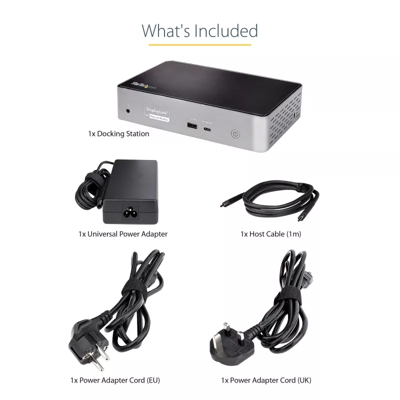 StarTech.com USB C dokstacija - 4K 60Hz četru monitoru DisplayPort un HDMI - universāla USB-C dokstacija ar 100W Power Delivery - USB centrmezgls ar 1x USB Type-C un 3x USB-A, Ethernet, Audio