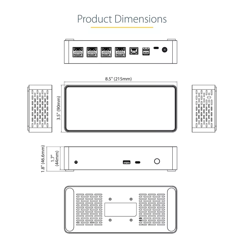 StarTech.com USB C dokstacija - 4K 60Hz četru monitoru DisplayPort un HDMI - universāla USB-C dokstacija ar 100W Power Delivery - USB centrmezgls ar 1x USB Type-C un 3x USB-A, Ethernet, Audio