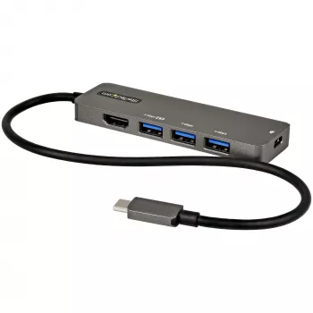 StarTech.com USB C vairāku pieslēgvietu adapteris — USB-C uz HDMI 2.0b 4K 60Hz (HDR10), 100 W strāvas padeves caurlaide, 4 portu USB 3.0 centrmezgls — USB Type-C mini dokstacija — 12 collu (30 cm) garš pievienots kabelis
