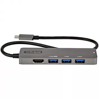 StarTech.com USB C vairāku pieslēgvietu adapteris — USB-C uz HDMI 2.0b 4K 60Hz (HDR10), 100 W strāvas padeves caurlaide, 4 portu USB 3.0 centrmezgls — USB Type-C mini dokstacija — 12 collu (30 cm) garš pievienots kabelis