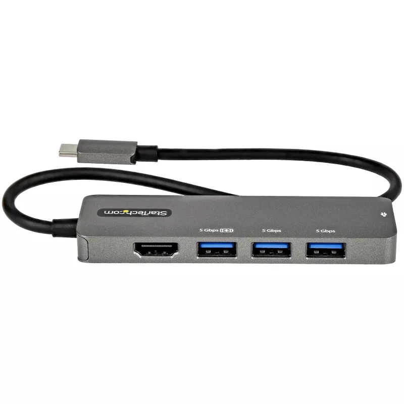 StarTech.com USB C vairāku pieslēgvietu adapteris — USB-C uz HDMI 2.0b 4K 60Hz (HDR10), 100 W strāvas padeves caurlaide, 4 portu USB 3.0 centrmezgls — USB Type-C mini dokstacija — 12 collu (30 cm) garš pievienots kabelis