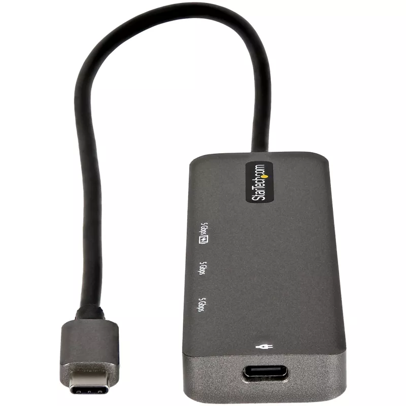 StarTech.com USB C vairāku pieslēgvietu adapteris — USB-C uz HDMI 2.0b 4K 60Hz (HDR10), 100 W strāvas padeves caurlaide, 4 portu USB 3.0 centrmezgls — USB Type-C mini dokstacija — 12 collu (30 cm) garš pievienots kabelis