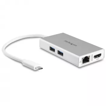 StarTech.com USB-C daudzportu adapteris — USB-C ceļojumu dokstacija ar 4K HDMI, 60 W strāvas padeves caurlaidi, GbE, 2 pieslēgvietu USB-A 3.0 centrmezglu — pārnēsājama mini USB Type-C dokstacija klēpjdatoram — balta