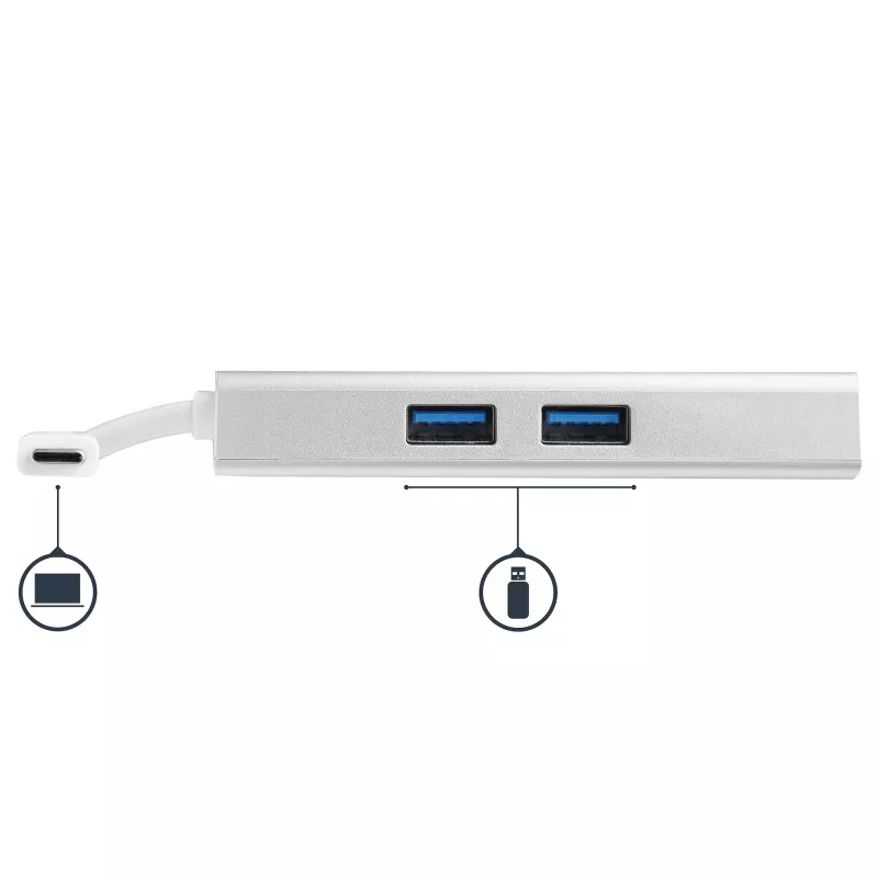 StarTech.com USB-C daudzportu adapteris — USB-C ceļojumu dokstacija ar 4K HDMI, 60 W strāvas padeves caurlaidi, GbE, 2 pieslēgvietu USB-A 3.0 centrmezglu — pārnēsājama mini USB Type-C dokstacija klēpjdatoram — balta