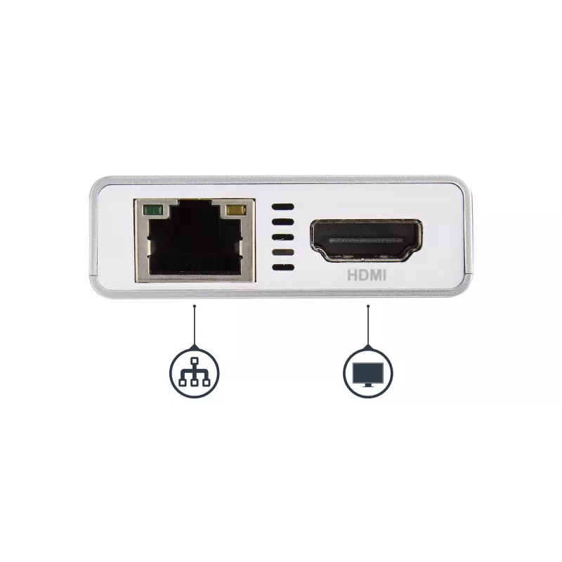 StarTech.com USB-C daudzportu adapteris — USB-C ceļojumu dokstacija ar 4K HDMI, 60 W strāvas padeves caurlaidi, GbE, 2 pieslēgvietu USB-A 3.0 centrmezglu — pārnēsājama mini USB Type-C dokstacija klēpjdatoram — balta
