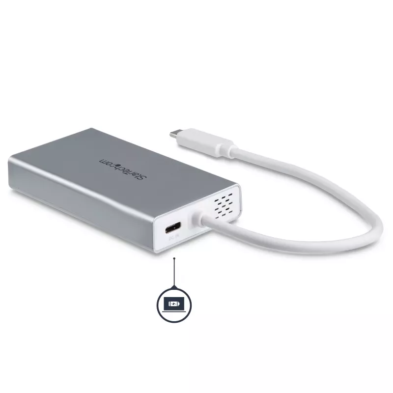 StarTech.com USB-C daudzportu adapteris — USB-C ceļojumu dokstacija ar 4K HDMI, 60 W strāvas padeves caurlaidi, GbE, 2 pieslēgvietu USB-A 3.0 centrmezglu — pārnēsājama mini USB Type-C dokstacija klēpjdatoram — balta