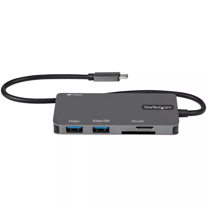 StarTech.com USB C daudzportu adapteris - USB-C uz 4K HDMI, 100W jaudas piegādes caurlaide, SD/MicroSD slots, 3 portu USB 3.0 centrmezgls - USB Type-C mini dokstacija - 12 inch (30cm) garš pievienots kabelis
