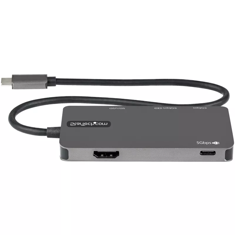 StarTech.com USB C daudzportu adapteris - USB-C uz 4K HDMI, 100W jaudas piegādes caurlaide, SD/MicroSD slots, 3 portu USB 3.0 centrmezgls - USB Type-C mini dokstacija - 12 inch (30cm) garš pievienots kabelis