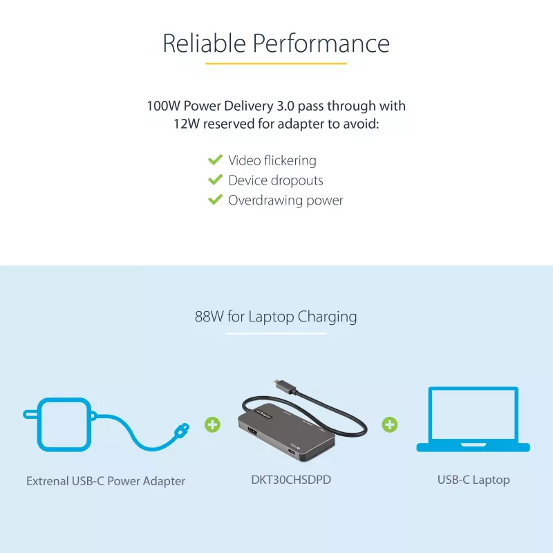 StarTech.com USB C daudzportu adapteris - USB-C uz 4K HDMI, 100W jaudas piegādes caurlaide, SD/MicroSD slots, 3 portu USB 3.0 centrmezgls - USB Type-C mini dokstacija - 12 inch (30cm) garš pievienots kabelis