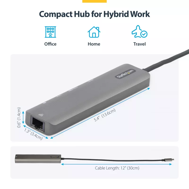 StarTech.com USB-C daudzportu adaptera centrmezgls, USB-C uz 4K 60Hz HDMI, Gigabit Ethernet un 100W klēpjdatora uzlāde Macbook Pro / Air un Windows