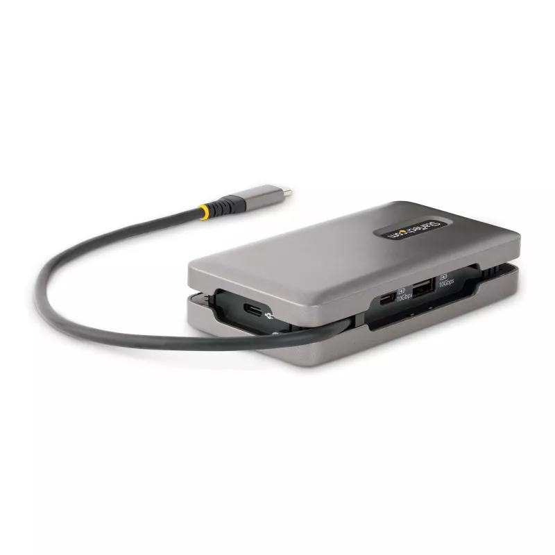 StarTech.com USB-C daudzportu adapteris - 4K 60Hz HDMI/DP - 3 portu USB centrmezgls - 100 W Power Delivery caurlaide - GbE - Ceļojumu mini dokstacija ar uzlādi - 1 pēdu/30 cm aptinamais kabelis