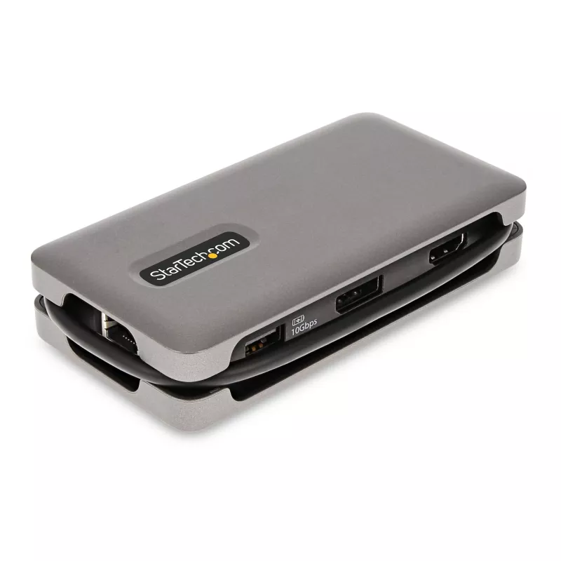 StarTech.com USB-C daudzportu adapteris - 4K 60Hz HDMI/DP - 3 portu USB centrmezgls - 100 W Power Delivery caurlaide - GbE - Ceļojumu mini dokstacija ar uzlādi - 1 pēdu/30 cm aptinamais kabelis