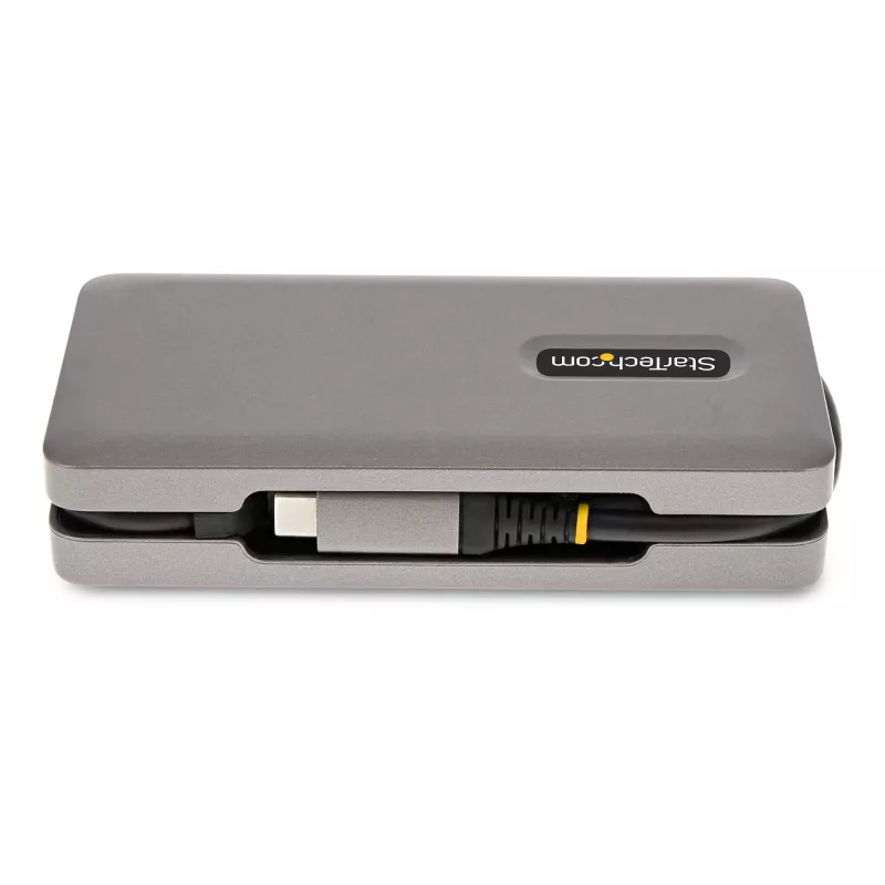 StarTech.com USB-C daudzportu adapteris - 4K 60Hz HDMI/DP - 3 portu USB centrmezgls - 100 W Power Delivery caurlaide - GbE - Ceļojumu mini dokstacija ar uzlādi - 1 pēdu/30 cm aptinamais kabelis