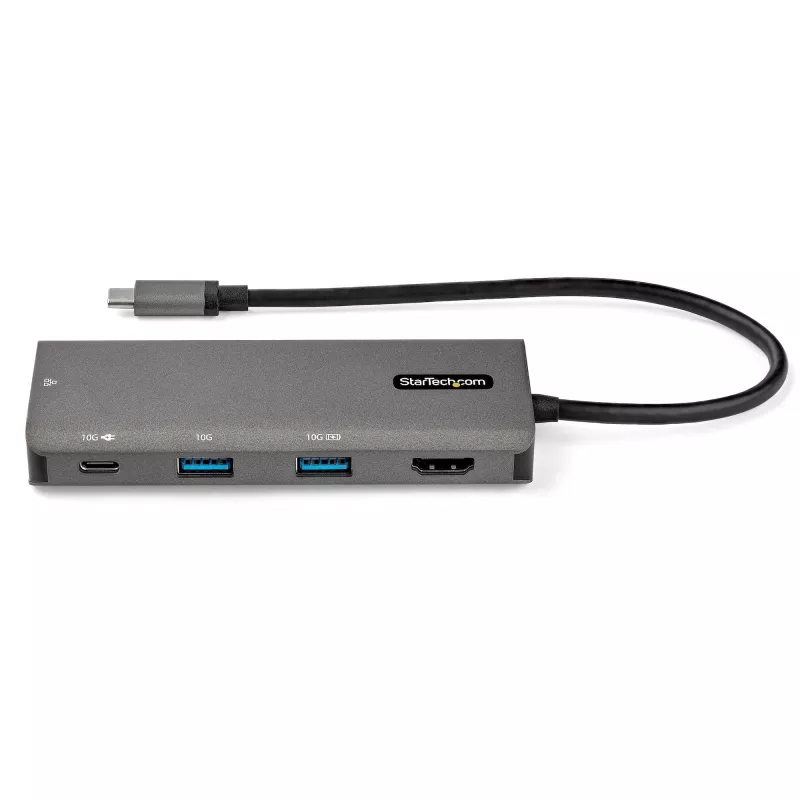 StarTech.com USB C daudzportu adapteris - 10Gbps USB Type-C mini dokstacija ar 4K 30Hz HDMI - 100W strāvas padeves caurlaide - 3 portu USB centrmezgls, GbE - USB 3.1/3.2 Gen 2 klēpjdatora dokstacija - 10 collu kabelis