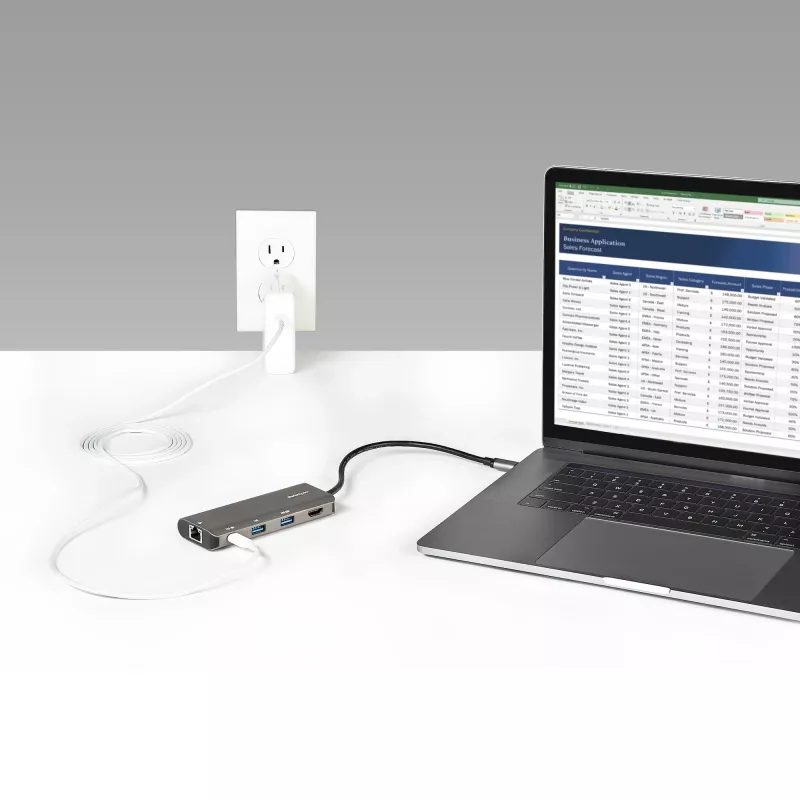 StarTech.com USB C daudzportu adapteris - 10Gbps USB Type-C mini dokstacija ar 4K 30Hz HDMI - 100W strāvas padeves caurlaide - 3 portu USB centrmezgls, GbE - USB 3.1/3.2 Gen 2 klēpjdatora dokstacija - 10 collu kabelis