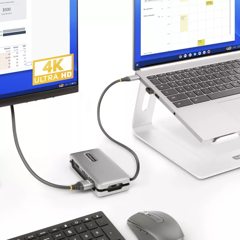 StarTech.com USB-C multiportu adapteris - HDMI/VGA - 4K 60Hz - 3 portu USB centrmezgls - 100W jaudas piegādes caurlaide - GbE - ceļojumu mini dokstacija ar uzlādi - 1ft/30cm aptinams kabelis