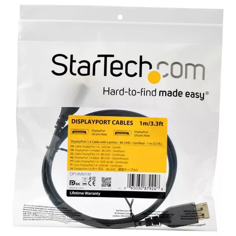 StarTech.com 1 m VESA Certified DisplayPort 1.4 kabelis - 8K 60Hz HBR3 HDR - 3 ft Super UHD DisplayPort to DisplayPort Monitor Cord - Ultra HD 4K 120Hz DP 1.4 plāns Video kabelis M/M DP Connector