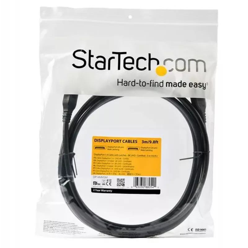 StarTech.com 10 pēdas (3 m) VESA sertificēts DisplayPort 1.4 vads, 8K 60 Hz HBR3 HDR, UHD DisplayPort uz DisplayPort monitora vads, Ultra HD 4K 120 Hz DP 1.4 video vads M/M DP savienotājs