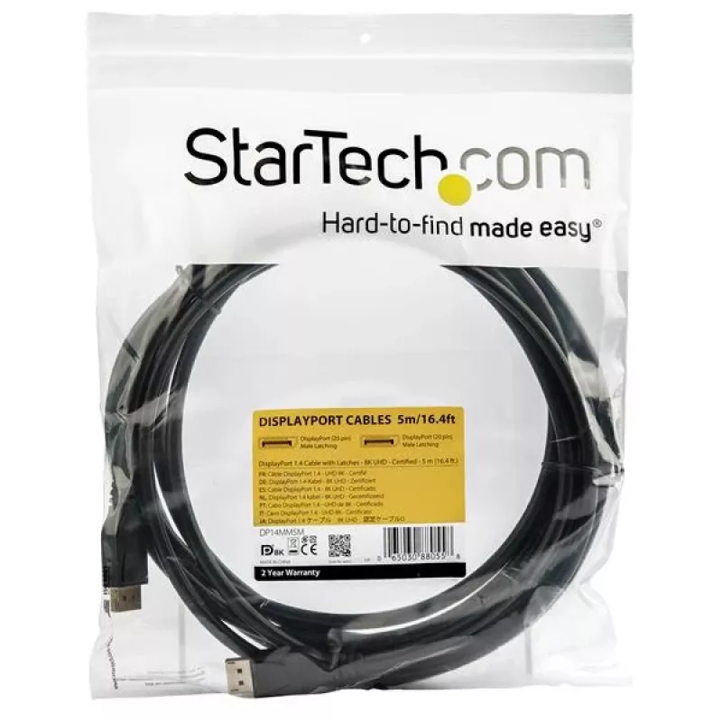 StarTech.com 16 pēdas (5 m) VESA sertificēts DisplayPort 1.4 kabelis, 8K 60Hz HBR3 HDR, UHD DisplayPort–DisplayPort monitora vads, Ultra HD 4K 120Hz DP 1.4 video kabelis M/M DP savienotājs