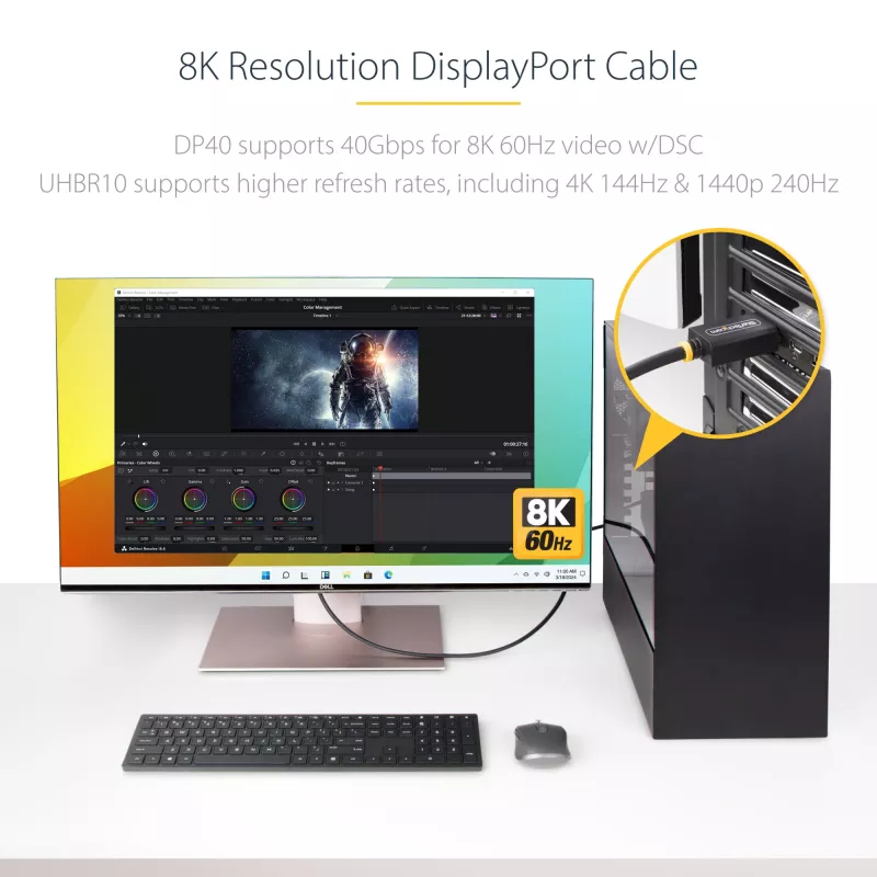StarTech.com 1m DisplayPort 2.1 kabelis, VESA sertificēts DP40 DisplayPort kabelis ar UHBR10/HDR/HDCP 2.2, 8K 60Hz/4K 144Hz ar DSC 1.2a, 40Gbps, DP 2.1 kabelis, UHD monitora vads, M/M