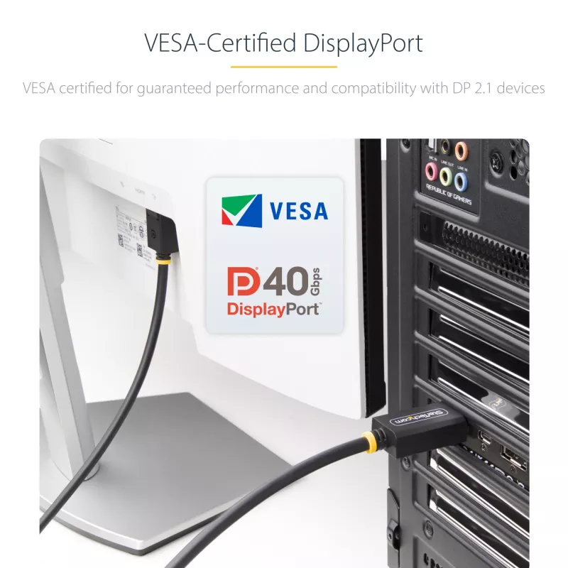 StarTech.com 2m DisplayPort 2.1 kabelis, VESA sertificēts DP40 DisplayPort kabelis ar UHBR10/HDR/HDCP 2.2, 8K 60Hz/4K 144Hz ar DSC 1.2a, 40Gbps, DP 2.1 kabelis, UHD monitora vads, M/M