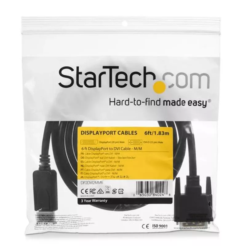 StarTech.com 6 pēdu (1,8 m) DisplayPort–DVI kabelis, DisplayPort–DVI adaptera kabelis, pasīvs DP–DVI-D video pārveidotājs, 1080p – aizstāj DP2DVIMM6