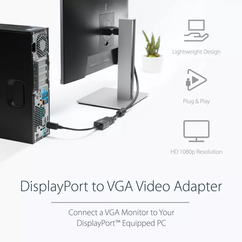 StarTech.com DisplayPort uz VGA adapteris - aktīvs DP uz VGA pārveidotājs - 1080p Video - DisplayPort sertificēts - DP/DP++ avots uz VGA monitora kabeļa adaptera sargspraudnis - fiksējošs DP savienotājs