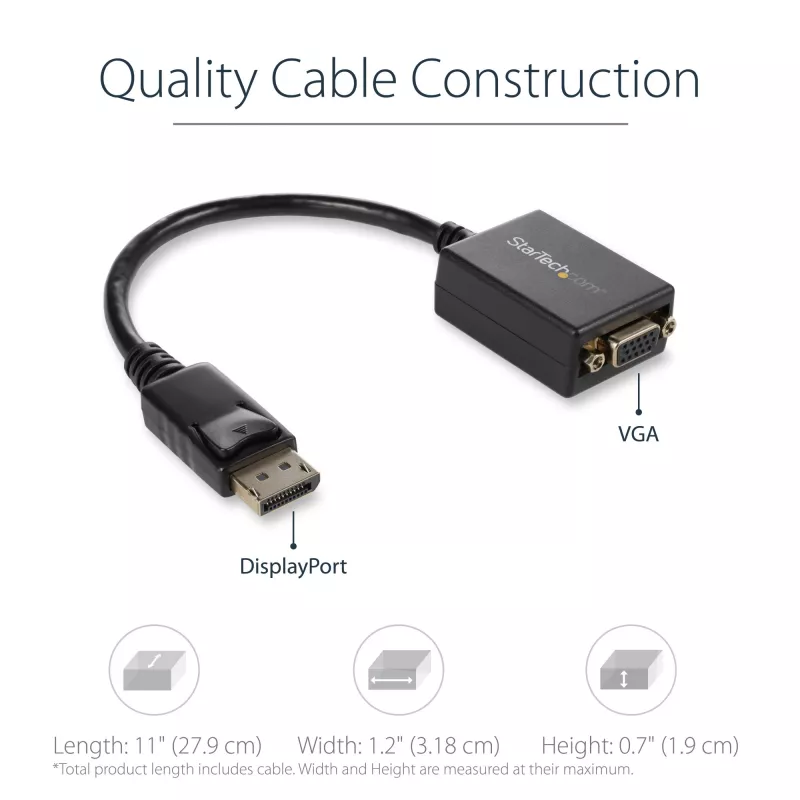 StarTech.com DisplayPort uz VGA adapteris - aktīvs DP uz VGA pārveidotājs - 1080p Video - DisplayPort sertificēts - DP/DP++ avots uz VGA monitora kabeļa adaptera sargspraudnis - fiksējošs DP savienotājs