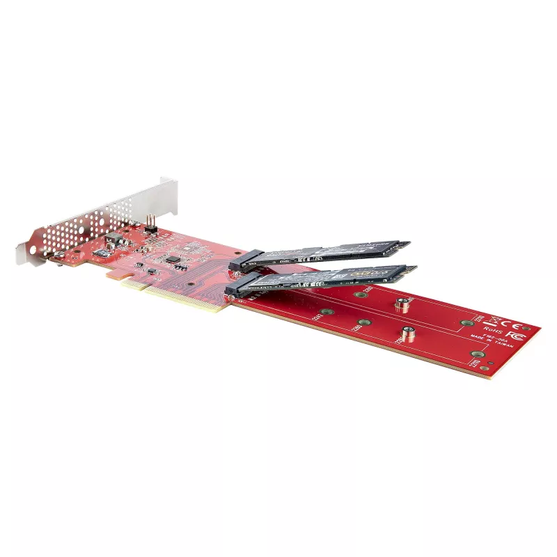 StarTech.com Divu M.2 PCIe SSD adaptera karte, PCIe x8 / x16 uz diviem NVMe vai AHCI M.2 SSD, PCI Express 4.0, 7,8 GBps uz disku, nepieciešama bifurkācija - saderīga ar Windows/Linux