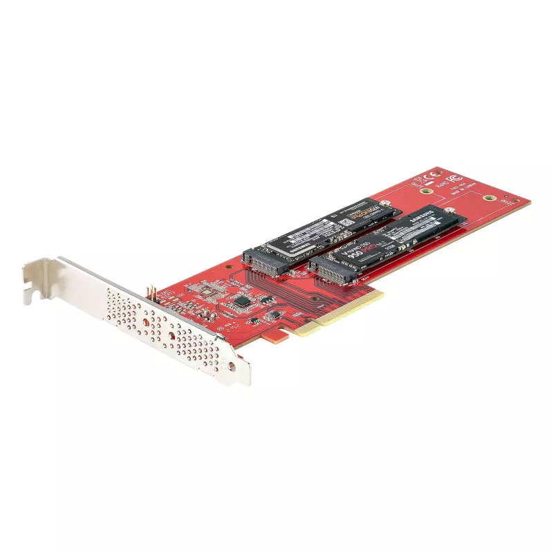 StarTech.com Divu M.2 PCIe SSD adaptera karte, PCIe x8 / x16 uz diviem NVMe vai AHCI M.2 SSD, PCI Express 4.0, 7,8 GBps uz disku, nepieciešama bifurkācija - saderīga ar Windows/Linux