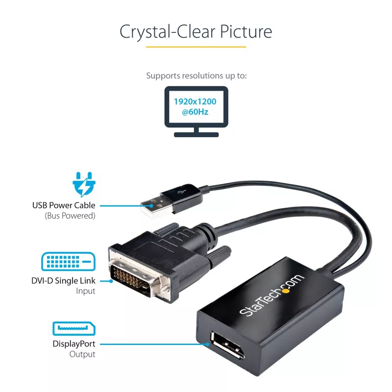 StarTech.com DVI uz DisplayPort adapteris - USB barošana - 1920 x 1200 - DVI uz DisplayPort pārveidotājs - Video adapteris - DVI-D uz DP