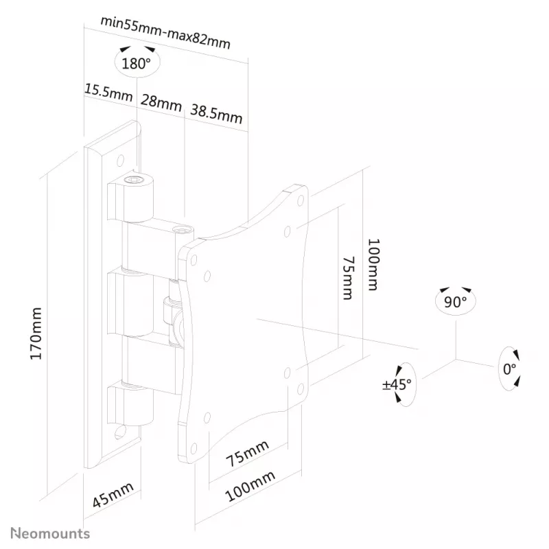 Neomounts FPMA-W810Melns monitora/TV sienas stiprinājums 10-27 collas - pilnas kustības
