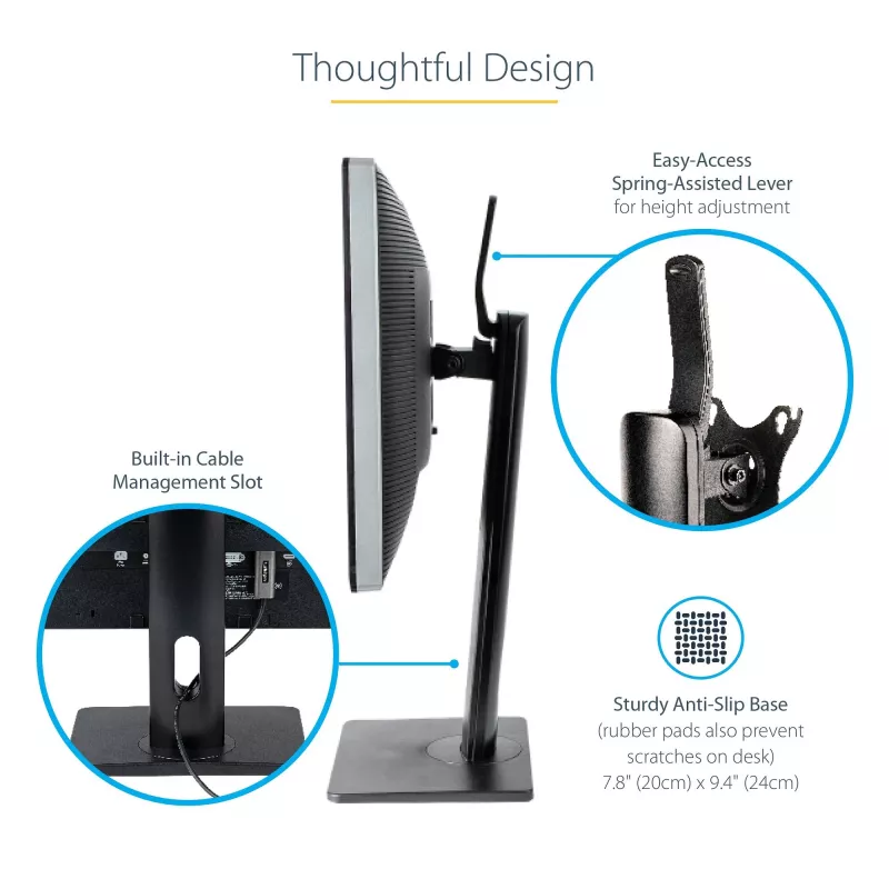 StarTech.com brīvi stāvošs viena monitora stiprinājums – augstumā regulējams monitora statīvs – VESA montāžas displejiem līdz 32 collām (15 mārciņas/7 kg) – ergonomisks monitora statīvs galdam – noliekšana/pagriešana/rotēšana