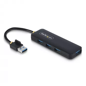 StarTech.com 4 portu USB-A centrmezgls, 5 Gbps, ar kopnes barošanu, mazs ceļojumu mini USB centrmezgls, vairāku portu USB 3.0 sadalītājs, pārnēsājams USB centrmezgls, pārstrāvas aizsardzība (OCP)