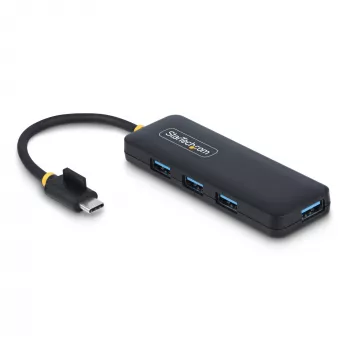 StarTech.com 4 portu USB-C centrmezgls, 5 Gbps, USB-C uz 4x USB-A, ar kopnes barošanu, mazs ceļojumu mini centrmezgls, vairāku portu USB 3.0 sadalītājs, pārnēsājams centrmezgls, pārstrāvas aizsardzība