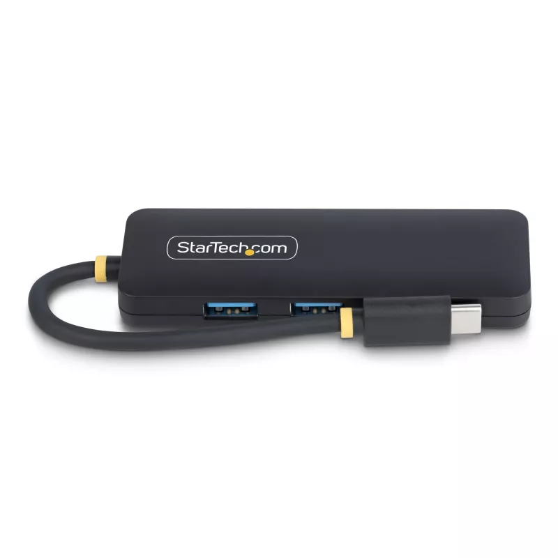 StarTech.com 4 portu USB-C centrmezgls, 5 Gbps, USB-C uz 4x USB-A, ar kopnes barošanu, mazs ceļojumu mini centrmezgls, vairāku portu USB 3.0 sadalītājs, pārnēsājams centrmezgls, pārstrāvas aizsardzība