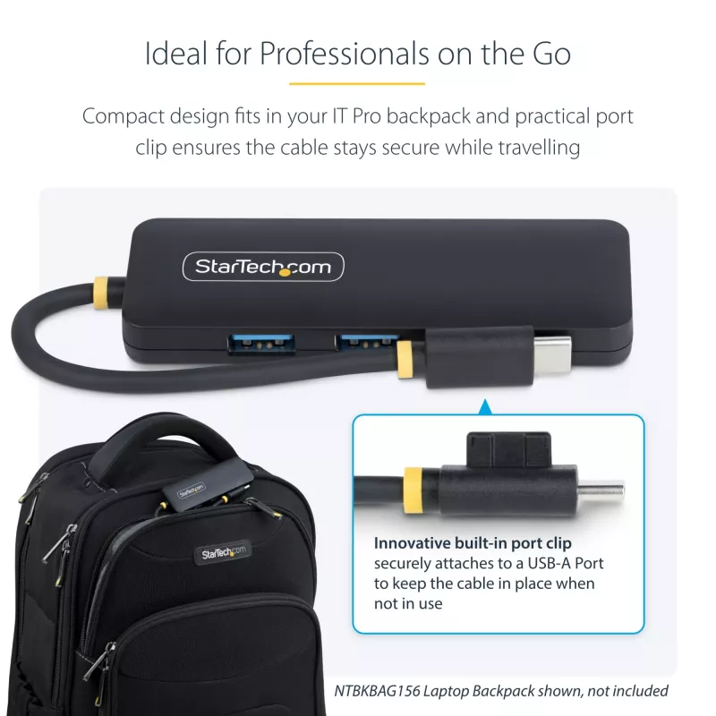 StarTech.com 4 portu USB-C centrmezgls, 5 Gbps, USB-C uz 4x USB-A, ar kopnes barošanu, mazs ceļojumu mini centrmezgls, vairāku portu USB 3.0 sadalītājs, pārnēsājams centrmezgls, pārstrāvas aizsardzība