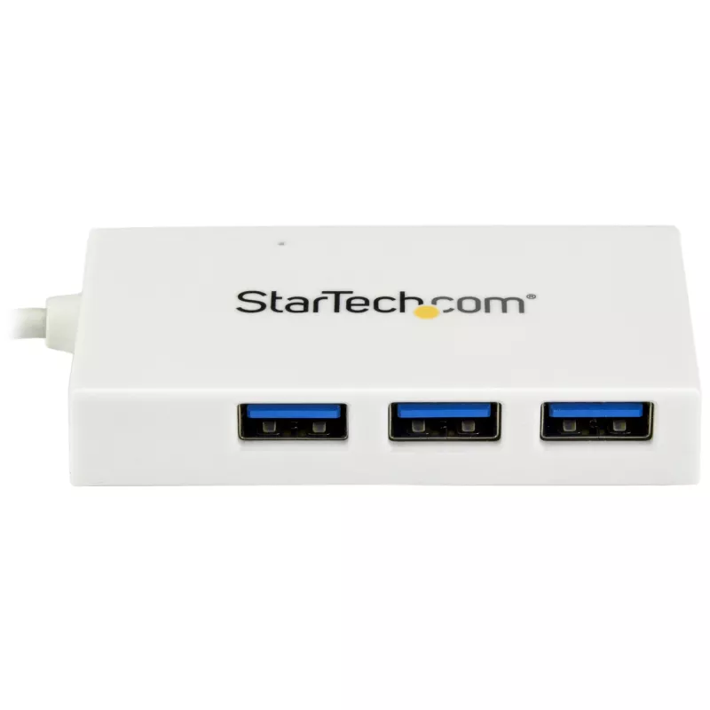 StarTech.com 4 Portu USB C centrmezgls ar 1x USB-C un 3x USB-A pieslēgvietām (SuperSpeed 5 Gbps) – USB kopnes barošana – Pārnēsājams/klēpjdatora USB 3.0 adaptera centrmezgls – USB 3.1 Gen 1/USB 3.2 Gen 1 Type-C centrmezgls – Balts