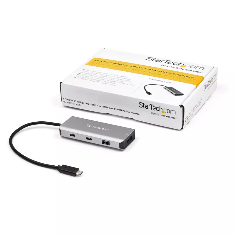 StarTech.com 4 portu USB C centrmezgls ar 2x USB A un 2x USB C - SuperSpeed 10 Gbps USB Type-C 3.1/3.2 Gen 2 centrmezgls - ar USB kopnes barošanu - pārnēsājams USB-C uz USB adaptera centrmezgls - alumīnija - 25cm (9,8 collas) kabelis~4 portu USB C centrmezgls ar 2x USB A un 2x USB C - SuperSpeed 10 Gbps USB Type-C 3.2 Gen 2 centrmezgls - ar USB kopnes barošanu - pārnēsājams USB-C uz USB adaptera…