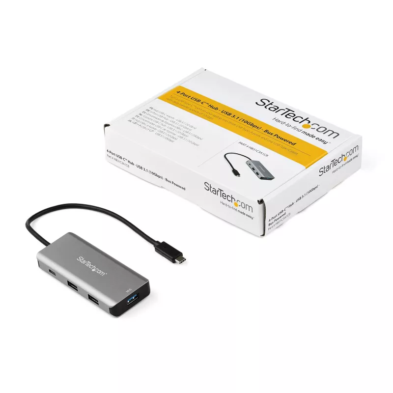 StarTech.com 4 portu USB C centrmezgls ar 3x USB A un 1x USB C — SuperSpeed 10 Gbps USB Type-C 3.1/3.2 Gen 2 centrmezgls — USB kopnes barošana — kompakts USB-C uz USB adaptera centrmezgls — portatīvais/klēpjdatora centrmezgls — alumīnijs