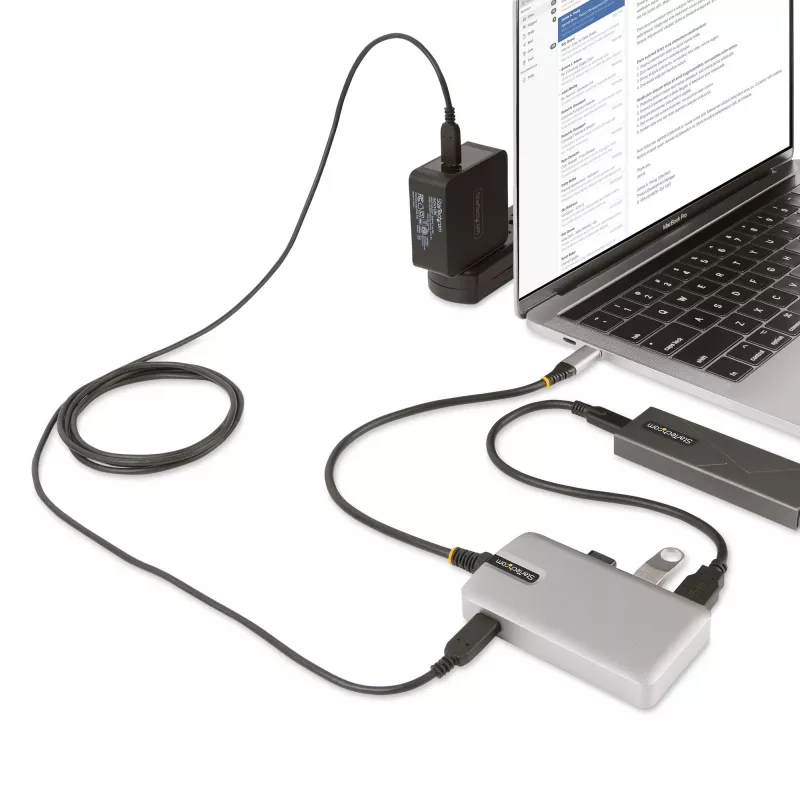 StarTech.com 4 portu USB-C centrmezgls ar USB-C DP Alt Mode video izeju 4K 60Hz - 3x USB-A, 1x USB Type-C, 100 W Power Delivery caurlaide, USB 3.2 10Gbps, 1 pēda/30cm kabelis, portatīvs USB centrmezgls