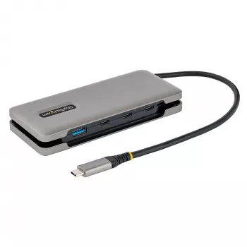 StarTech.com HB31CM1A3CB 4 portu USB-C centrmezgls, 1x USB-A + 3x USB-C, USB 3.2 Gen 2 10 Gbps, barojams no USB, 25 cm (9,8 collu) aptinams kabelis