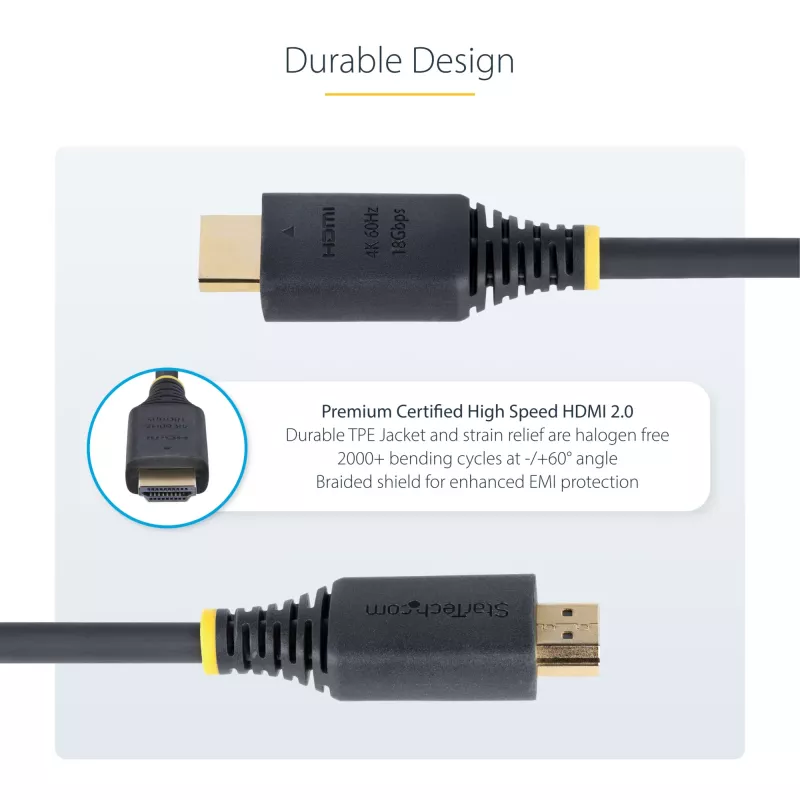 StarTech.com 1m (3.3ft) Premium sertificēts ātrdarbīgs HDMI kabelis, 4K 60Hz/1440p 144Hz, HDR10/HDCP 2.2/ARC, 18Gbps, UHD HDMI 2.0 vads televizoram/monitoram/displejam, TPE apvalks