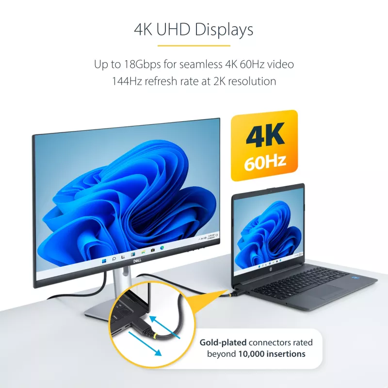 StarTech.com 30 cm (1 pēda) ātrdarbīgs HDMI kabelis, 4K 60 Hz/1440p 144 Hz, HDR10/HDCP 2.2/ARC, 18 Gb/s, UHD HDMI 2.0 vads televizoram/monitoram/displejam, TPE apvalks
