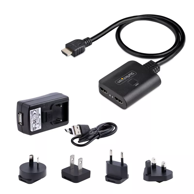 StarTech.com 2-portu HDMI sadalītājs, 4K 60Hz HDMI 2.0 video, 4K HDMI sadalītājs 1 ieeja 2 izejas, 1x2 HDMI displeja/izejas sadalītājs, HDR/HDCP, 20 collu (50 cm) iebūvēts HDMI kabelis