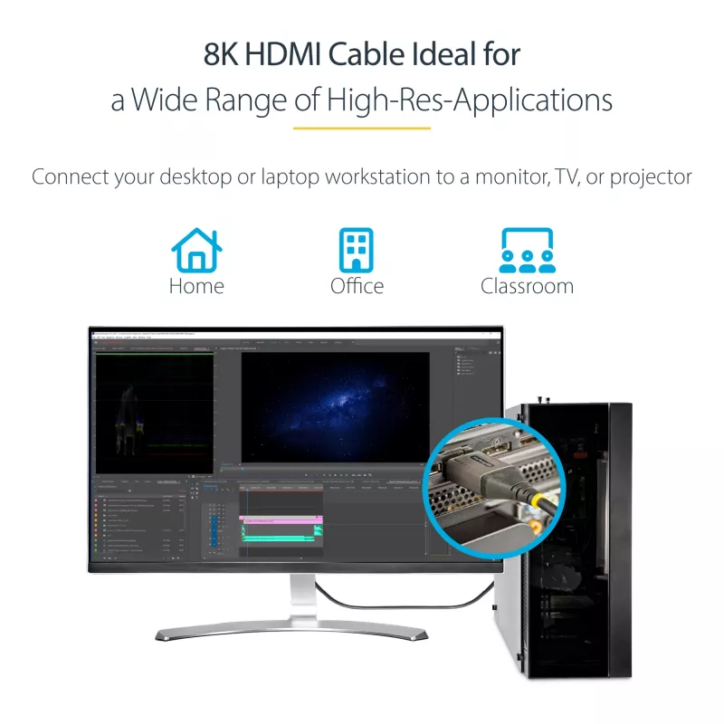 StarTech.com 3 pēdu (1 m) HDMI 2.1 kabelis 8K - sertificēts īpaši ātrgaitas HDMI kabelis 48 Gbps - 8K 60 Hz/4K 120 Hz HDR10+ eARC - Ultra HD 8K HDMI kabelis - monitors/TV/displejs - elastīgs TPE apvalks