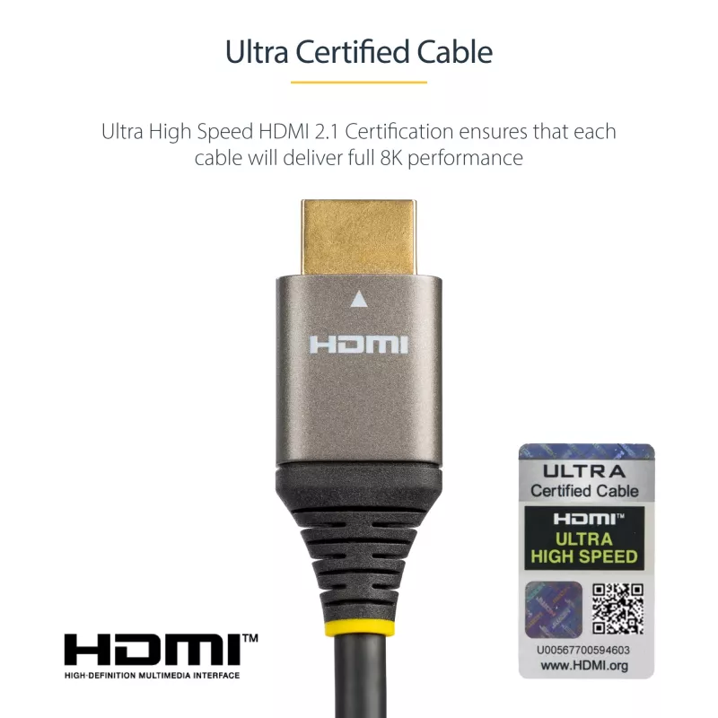 StarTech.com 2m HDMI 2.1 kabelis 8K - sertificēts īpaši ātrs HDMI kabelis 48Gbps - 8K 60Hz/4K 120Hz HDR10+ eARC - Ultra HD 8K HDMI kabelis - monitors/TV/displejs - elastīga TPE apvalks