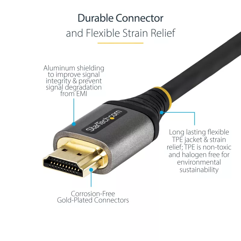 StarTech.com 16 pēdas (5 m) HDMI 2.1 kabelis 8K - sertificēts īpaši ātrdarbīgs HDMI kabelis 48 Gbps - 8K 60 Hz / 4K 120 Hz HDR10+ eARC - Ultra HD 8K HDMI kabelis - monitors/TV/displejs - elastīgs TPE apvalks