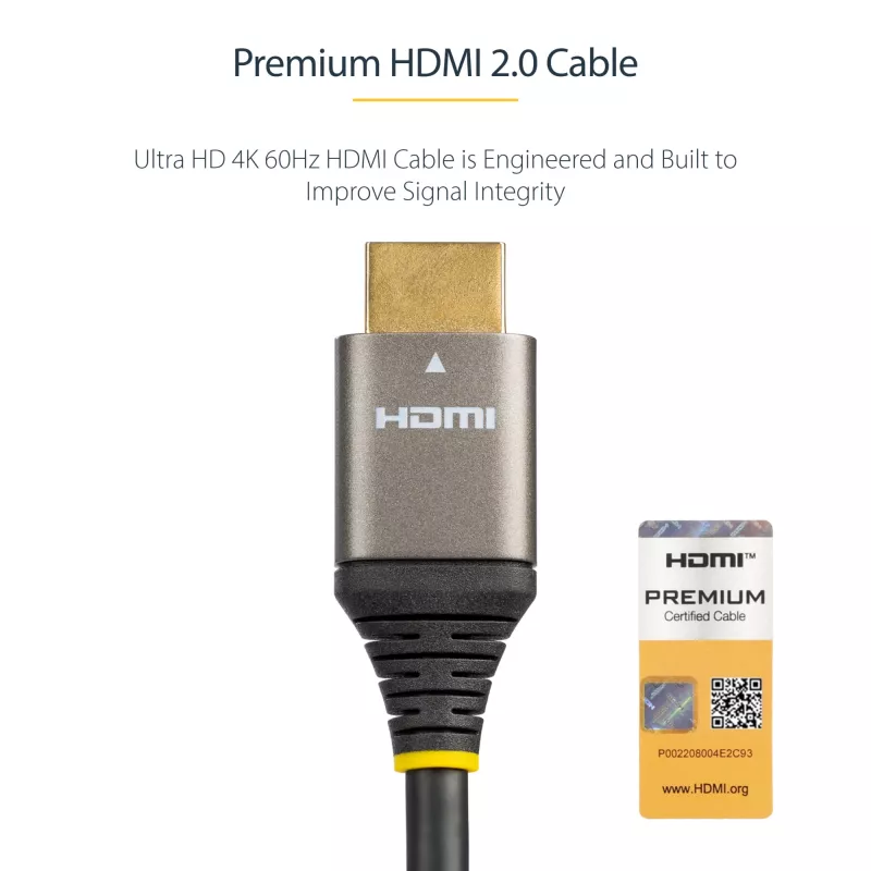 StarTech.com 13 pēdas (4 m) Premium sertificēts HDMI 2.0 kabelis - Ātrgaitas Ultra HD 4K 60 Hz HDMI kabelis ar Ethernet - HDR10, ARC - UHD HDMI video vads - UHD monitoriem, televizoriem, displejiem - M/M